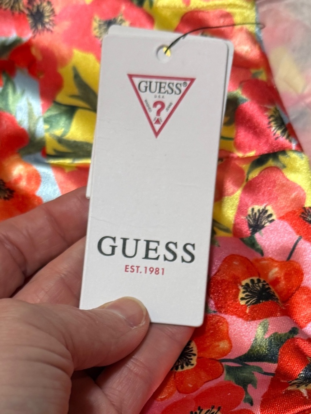 Guess Botanical Sun Rays Print Off Shoulder Camila Mini Dress Womens L NWT - Picture 10 of 10